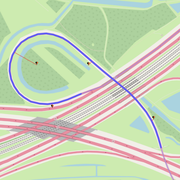 Image of an open street map showing inaccurate GPS data points and map correction